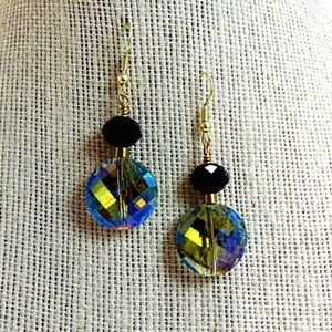 Steel Blue Iridescent & Black Crystal Earrings